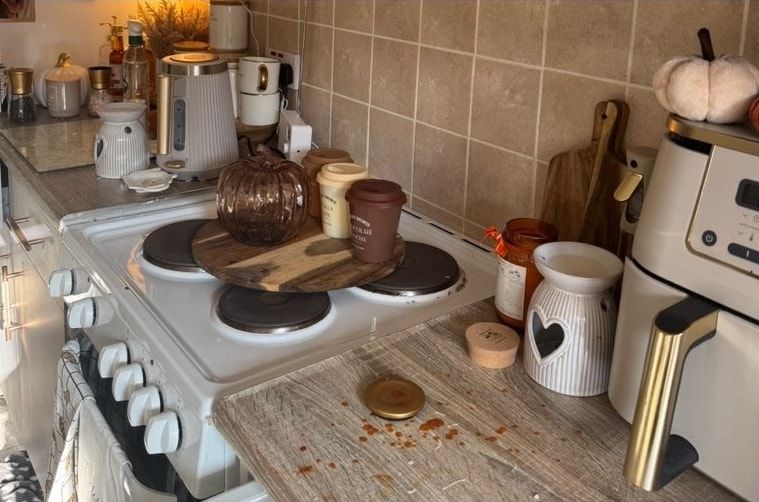 Before cleaning: kitchen worktop and stove